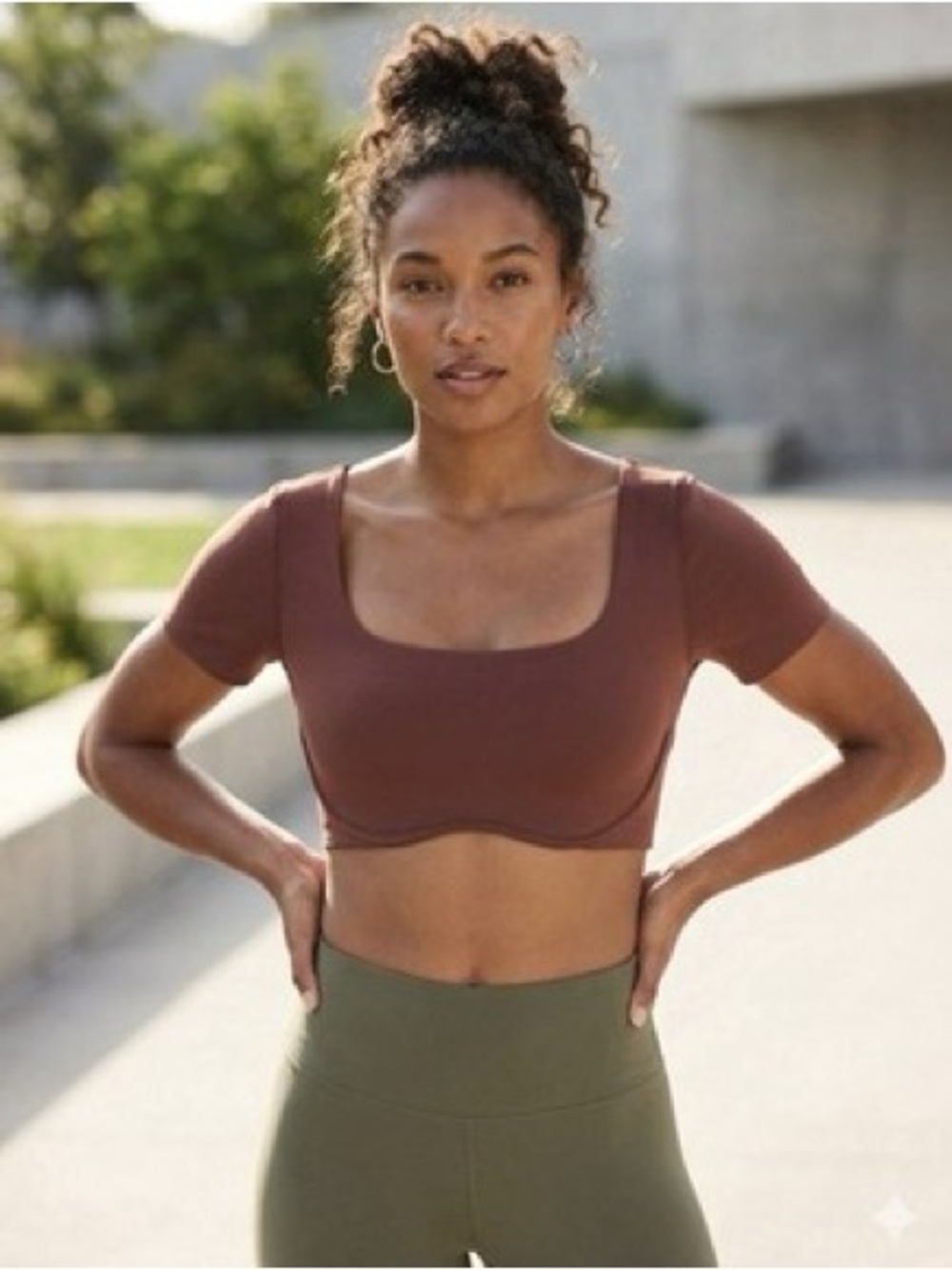 ATHLETA Women’s Burgundy Square Neck Sport Crop Top Size XL NWT